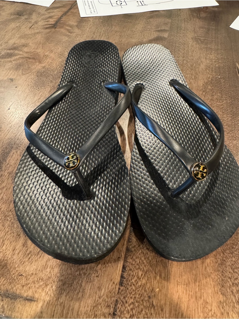 Tory Burch Black Flip Flop Sandals with Gold Logo